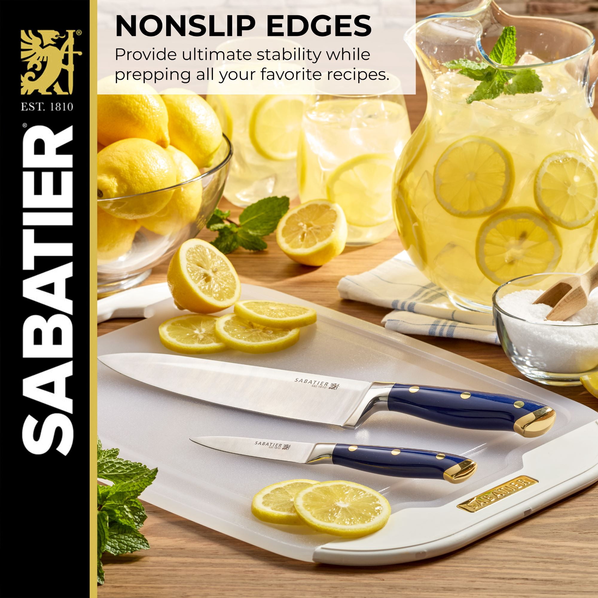 Sabatier Poly Cutting Board with Non Slip Edges, 12 inch x 18 inch, White