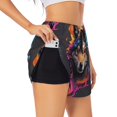 thumbnail image 2 of Bixox Women's Colorful Wolf Head pattern 2 in 1 Running Shorts - Lightweight Athletic Workout Gym Yoga Shorts Liner with Pockets - XX-Large, 2 of 5