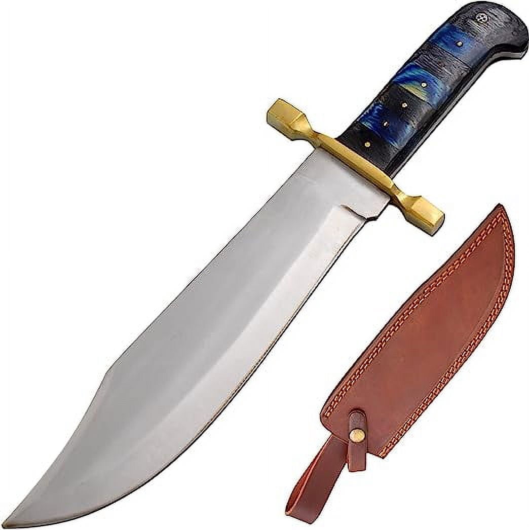 Wild Turkey Handmade 15'' Black and Blue Wood Handle Bowie Knife with Leather Sheath