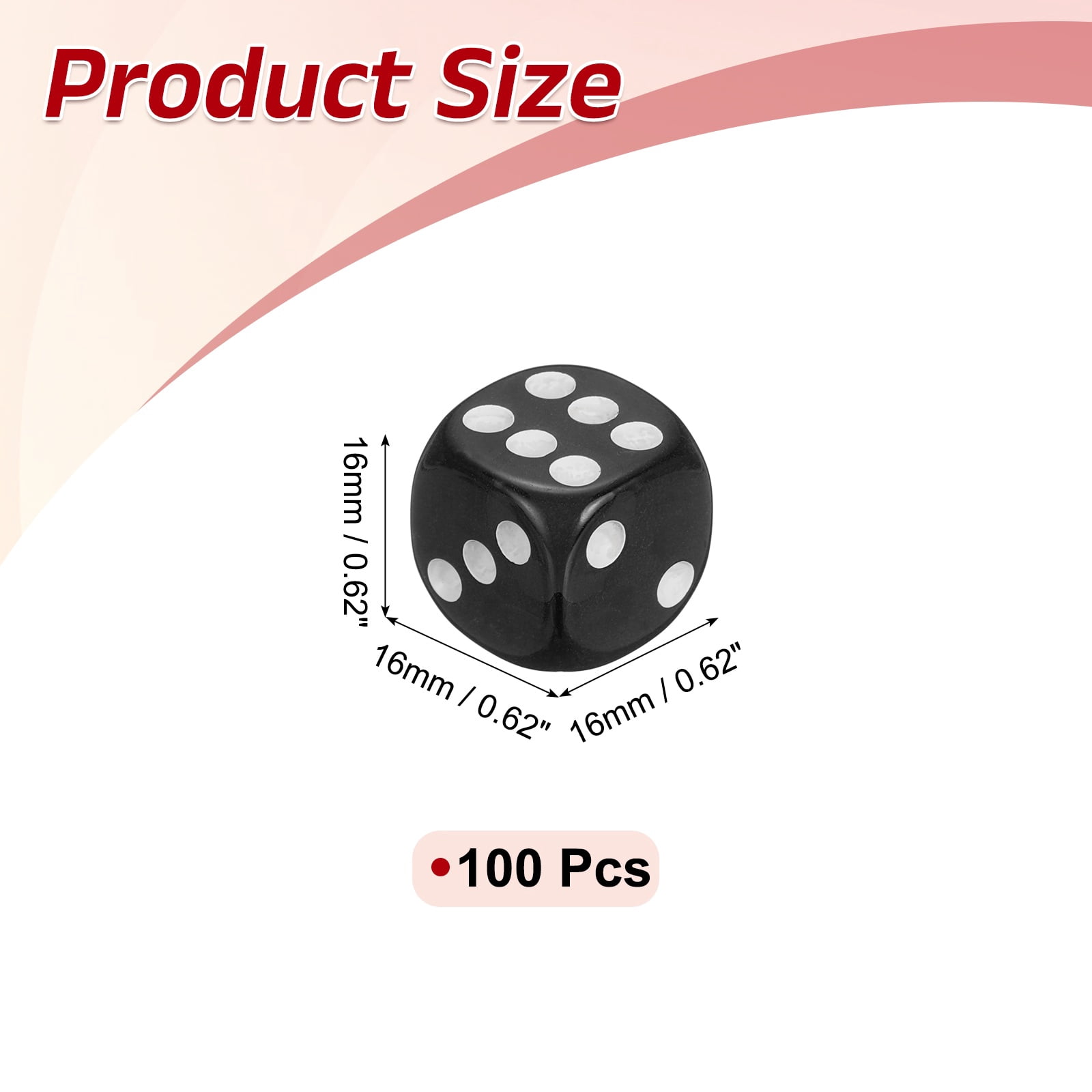 100Pcs Translucent Polyhedral Dice 16mm Square Dice W Rounded Edge, Black