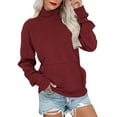 thumbnail image 3 of yoeyez Womens Fleece Sweatshirts No Hood Lightweight Mock Turtleneck Long Sleeve Shirts Fall Fashion Pullover Tops with Kangaroo Pocket Red,L, 3 of 7
