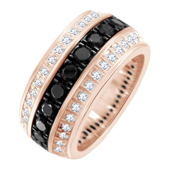 AFFY Round Shape Black & White Natural Diamond Wedding Band Ring In 14k Solid Rose Gold (1.35 cttw) Ring Size-4