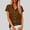 Coffee, variant on Womens Short Sleeve Shirts V Neck Collared Button Down Solid Color Casual Loose Fit Shirt Tops Yellow
