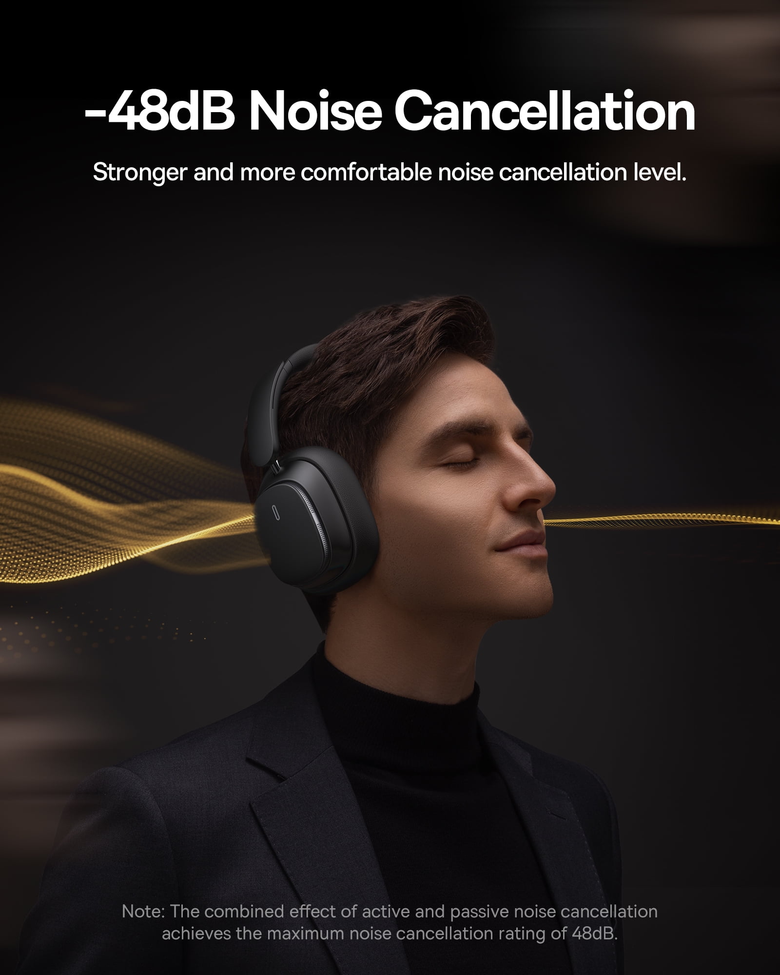 Baseus Wireless Headphone Noise Cancelling Headphones Bluetooth Over-Ear Headphones with Microphone, H1 Pro Black
