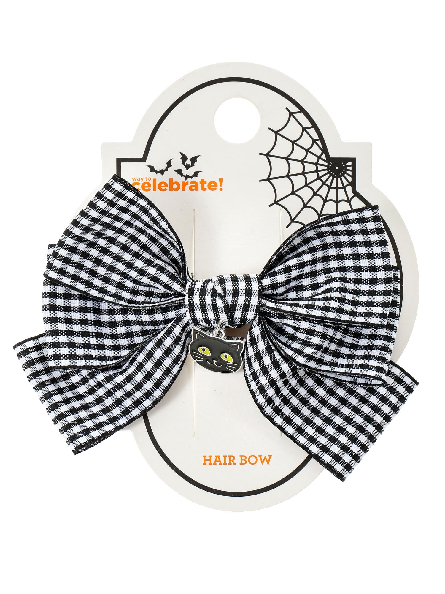 Way to Celebrate Halloween Women's Black Cat Gingham Bow Hair Clip, Multicolor, 1 Piece, Alligator Hair Clip