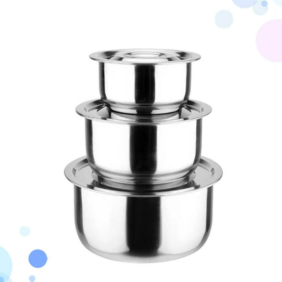 ELAYARD 3Pcs Stainless Steel Soup Bowl Silver Food Container for Cooks and Home Users