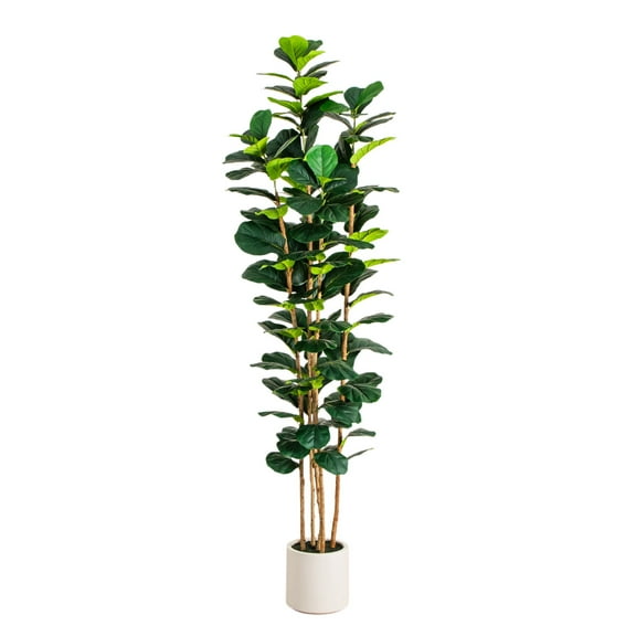 Nearly Natural 8ft. Artificial Fiddle Leaf Tree in Decorative White Planter