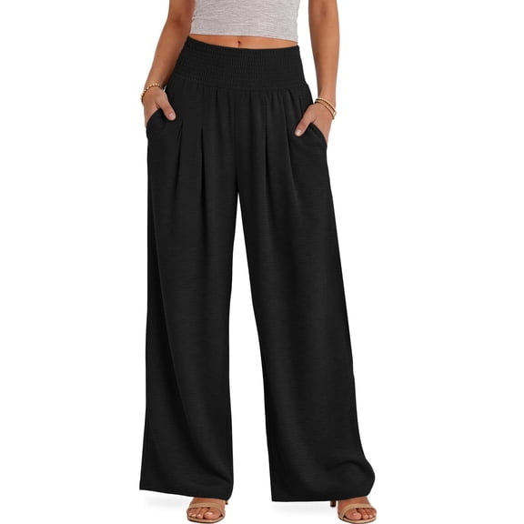 Sundazz Wide Leg Pants for Women Summer Smocked Waisted Palazzo Pants Baggy Flowy Trousers, XS-XL