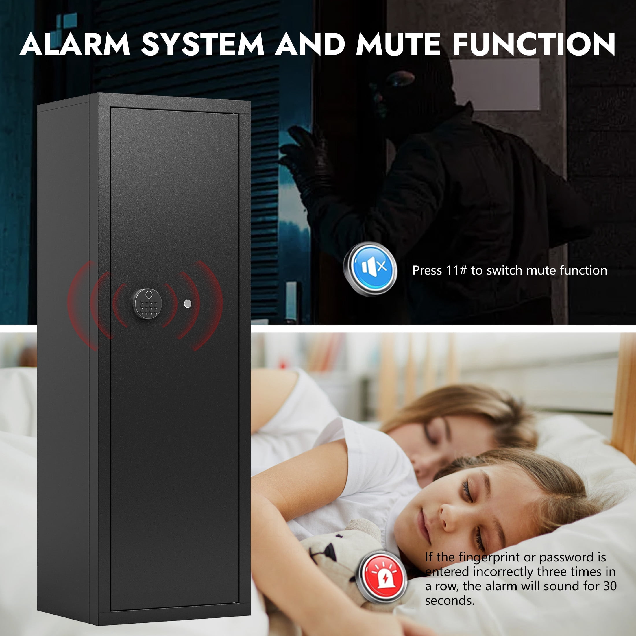 Sapital 10-12 Biometric Rifle Safe, Large Gun Cabinet with Independent Storage and Quick Access Fingerprint Lock
