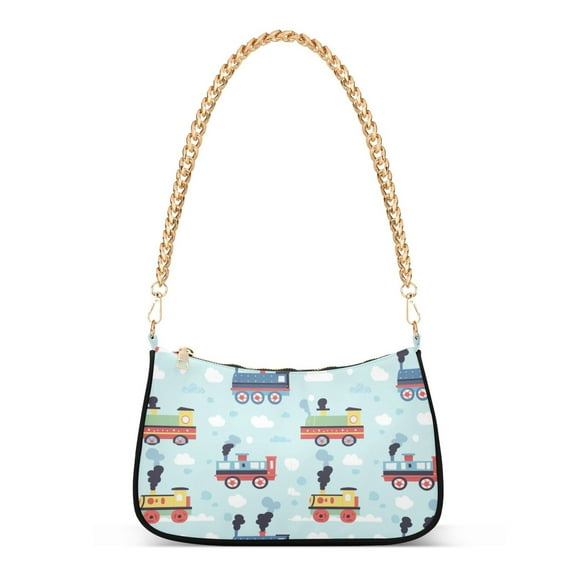 FORMRS Womens Shoulder Bag with Chain Strap Clutch Purse Cute Tote Handbag, Colorful Trains