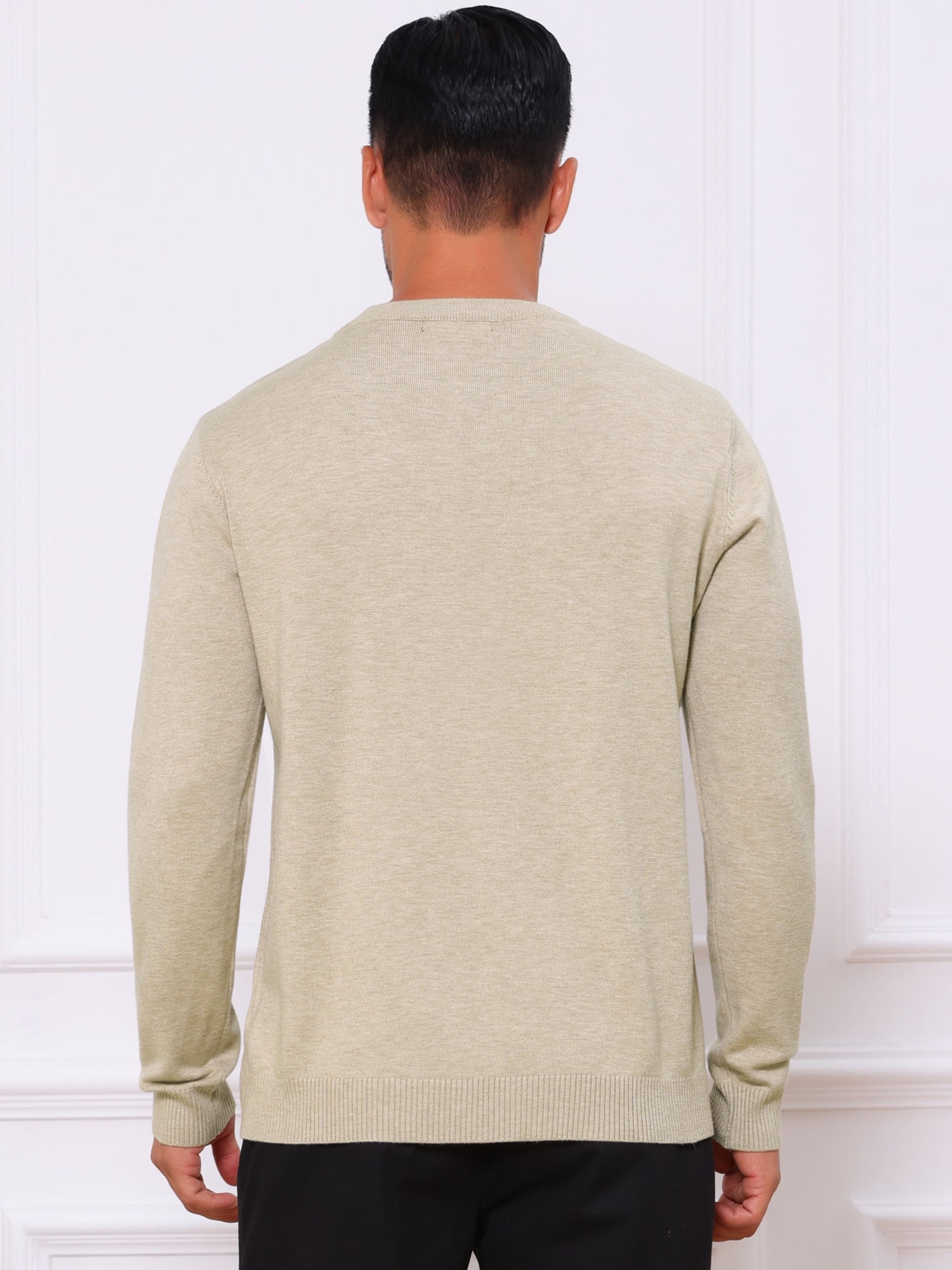 DARING DIVA Men's Solid Crew Neck Long Sleeve Soft Knit Pullover Sweater M Khaki