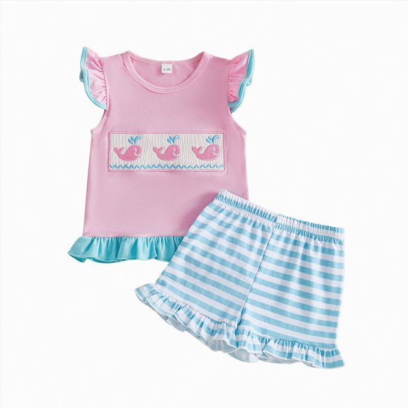 Kogui Toddler Summer Clothes Girls French Terry Drop Shoulder T-Shirt & Shorts Outfit Infant to Little Kid 3 6 9 12 18 24 Months 2T 3T 4T (Pink,6-12 Months)