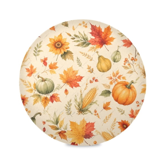 15" Harvest Mix Printed Round Placemats Set of 6 Heat Resistant Table Mat for Kitchen for Party Deco