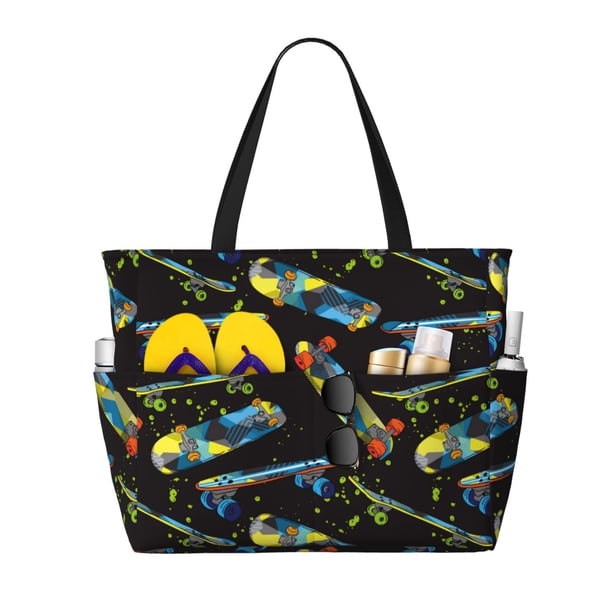 Easygdp Colorful Skateboard Bolsa de Viaje de Playa de Gran Capacidad, Bolsa Tote Perfecta para la Playa, Escapadas de Fin de Semana y Viajes