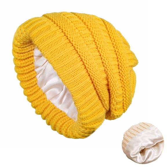YOZGXEG Spring Hats For Women Cozy Cable Knit Beanie Winter Warm Satin Lined Soft Lightweight Casual Acrylic Yarn Hat Yellow One Size
