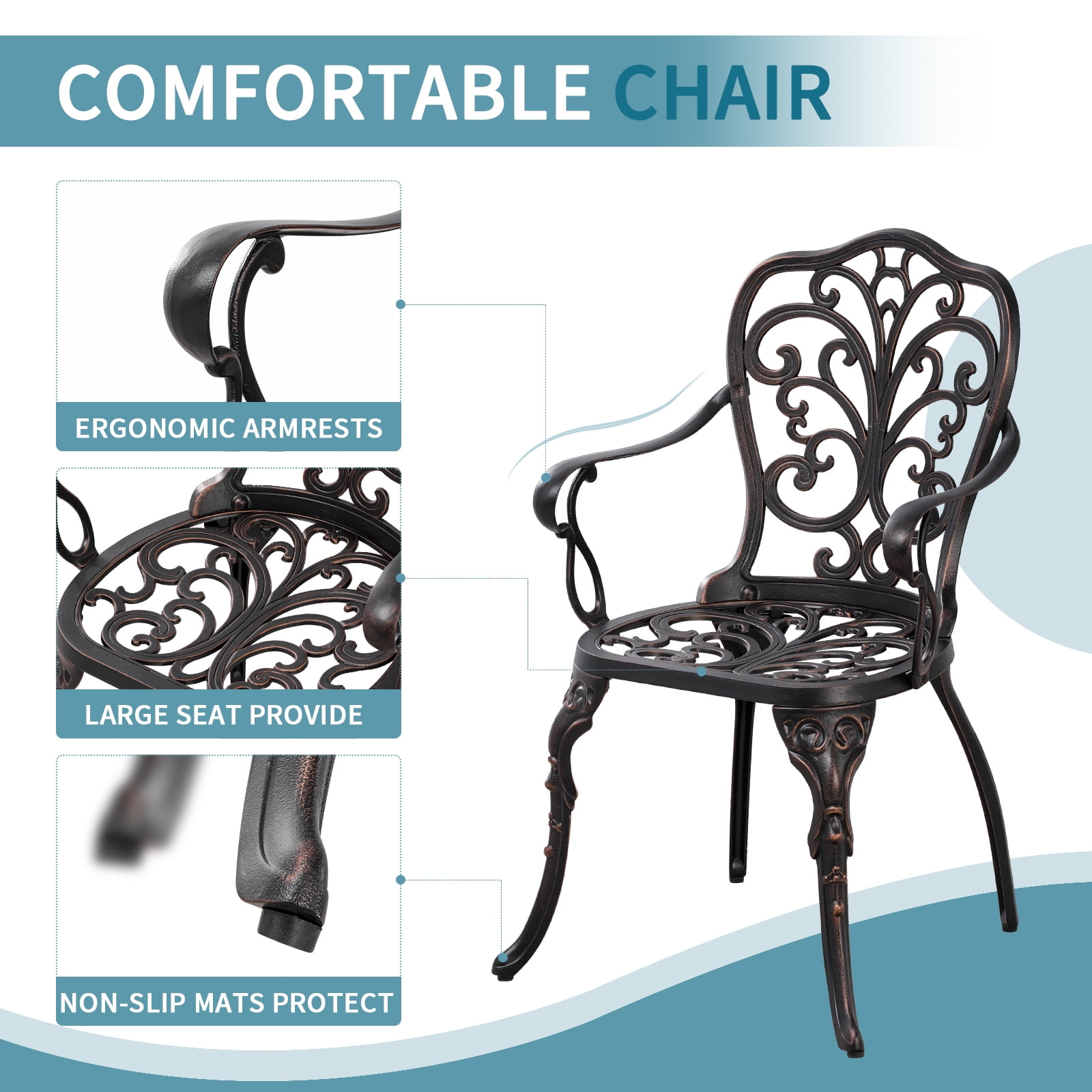 Withniture 3-Piece Bistro Table and Chairs Set of 2 Outdoor Furniture Patio Bistro Set, Bronze