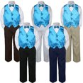 thumbnail image 1 of 4pc Boy Suit Set Turquoise Spa Bow Tie Vest Baby Toddler Kid Pants S-7, 1 of 2