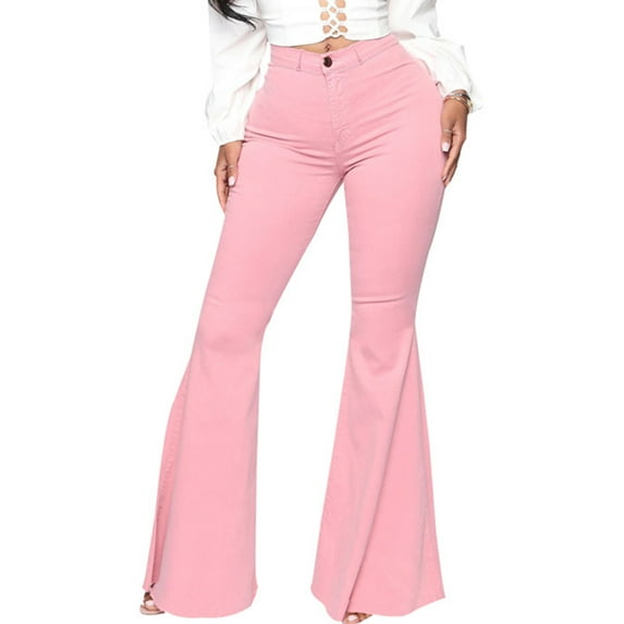 Haite Women's Flare Bell Bottom Retro Wide Leg Denim Pants Casual High Waist Jeans