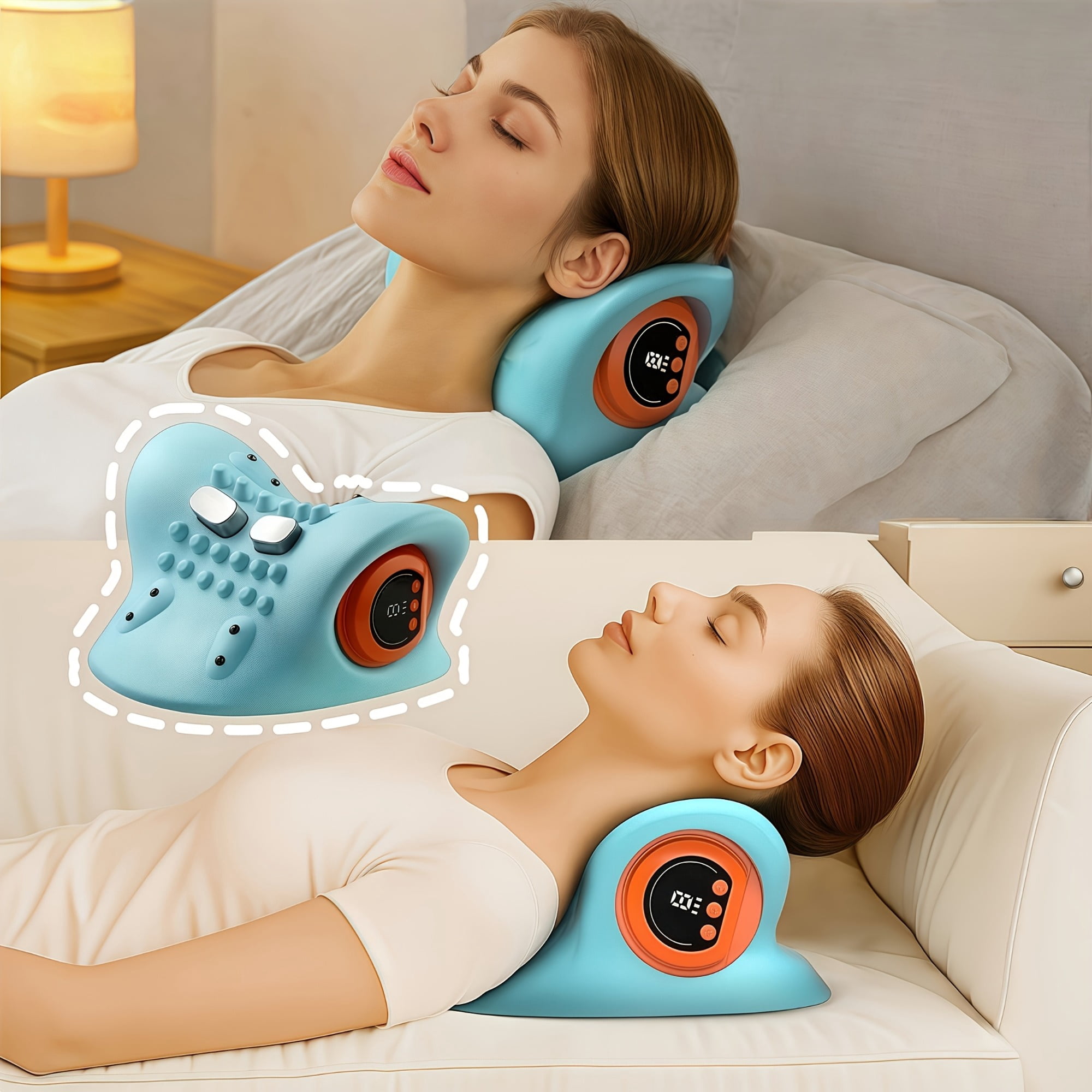 New Upgraded 3-in-1 Neck Massager, Portable Cervical Massager with Heat & Stretching, Adjustable Intensity for Neck and Shoulder Relaxation, Ideal for Home Office & Car Use