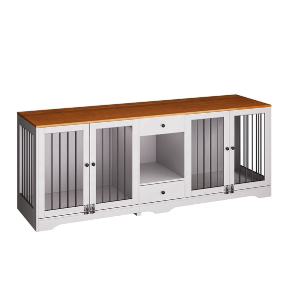 Dog Crate Furniture, Dog Kennel Indoor with 4 Doors and 2 Drawers, Multi-Functiona Dog Crate with Locks for Medium and Large Dogs for Living Room