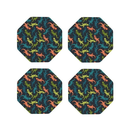 

Drink Coasters Set of 4 Multicolor Cute Lizard Gecko Leather Coasters for Coffee Table Protector Heat Resistant Cute Coasters for Home Decor Housewarming Gifts Bar Kitchen 4 Inch Octagon