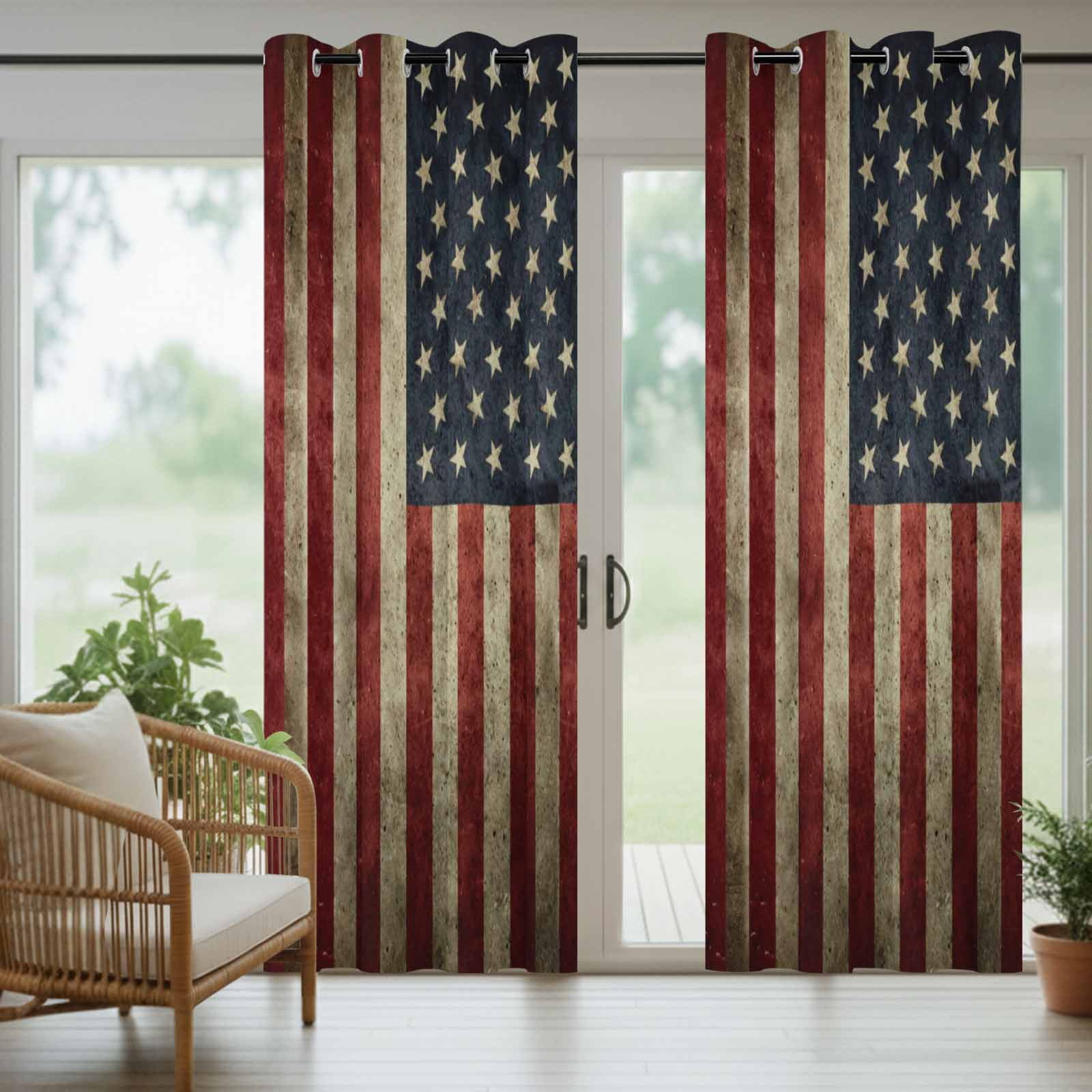 Vintage U.S. Flag Outdoor Curtains for Patio, Red White Striped Star Independence Day Sunshade Privacy Drapes Grommet Waterproof Outside Curtains for Porch/Cabana/Balcony 54"x 108", 1 Panel