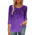 thumbnail image 6 of BangWanChi Women's New 3/4 Sleeve Round Neck Cover Casual Pleated Tunic Top Curved Hem Printed Fashion Tops, 6 of 6