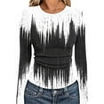 thumbnail image 2 of Women's Long Sleeve Tops Casual Round Neck Printed Graphic Tunic Slim Fit Striped Knitted Shirt Tops (XL, Black), 2 of 6