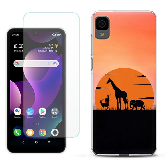 Slim-Fit Gel TPU Phone Case for TCL 30Z / 30 Z / 30 LE, with Tempered Glass Screen Protector, by OneToughShield ® - Sunset Safari