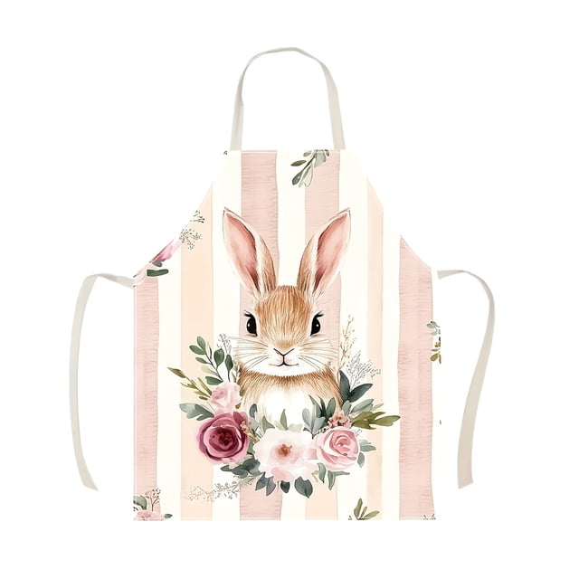 Easter Bunny Print Kitchen Apron for Men Women Polyester 68X55Cm Adjustable Neck