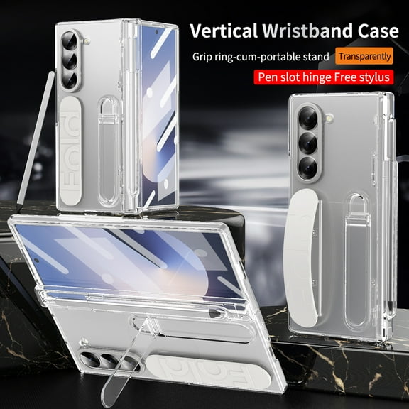 Decase for Samsung Galaxy Z Fold 7 5G 2025 Case with Finger Strap, Includes Pen Holder,Z Fold 7 Hand Strap Case Full Coverage Screen Protector Hinge Protection Wristband Case for Z Fold 7,Clear