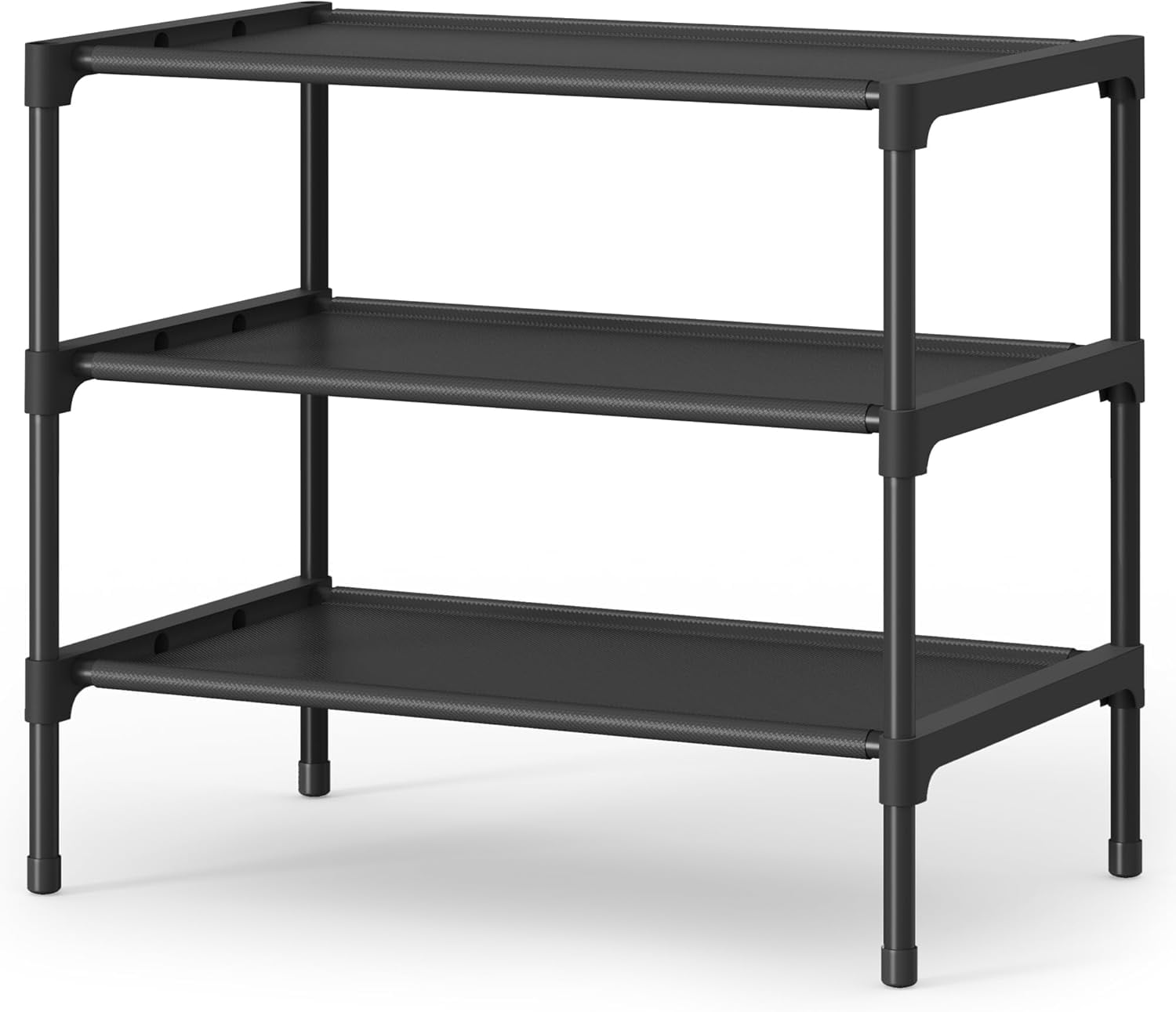 4-Tier Shoe Rack Organizer Space Saving Metal Frame Non-Woven Fabric Storage Shelf Entryway Organizer 11.7 x 24.5 x 27.7 Inches Black
