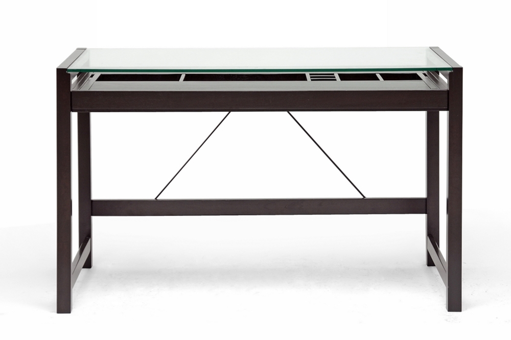 Baxton Studio Idabel Dark Brown Wood Modern Desk With Glass Top