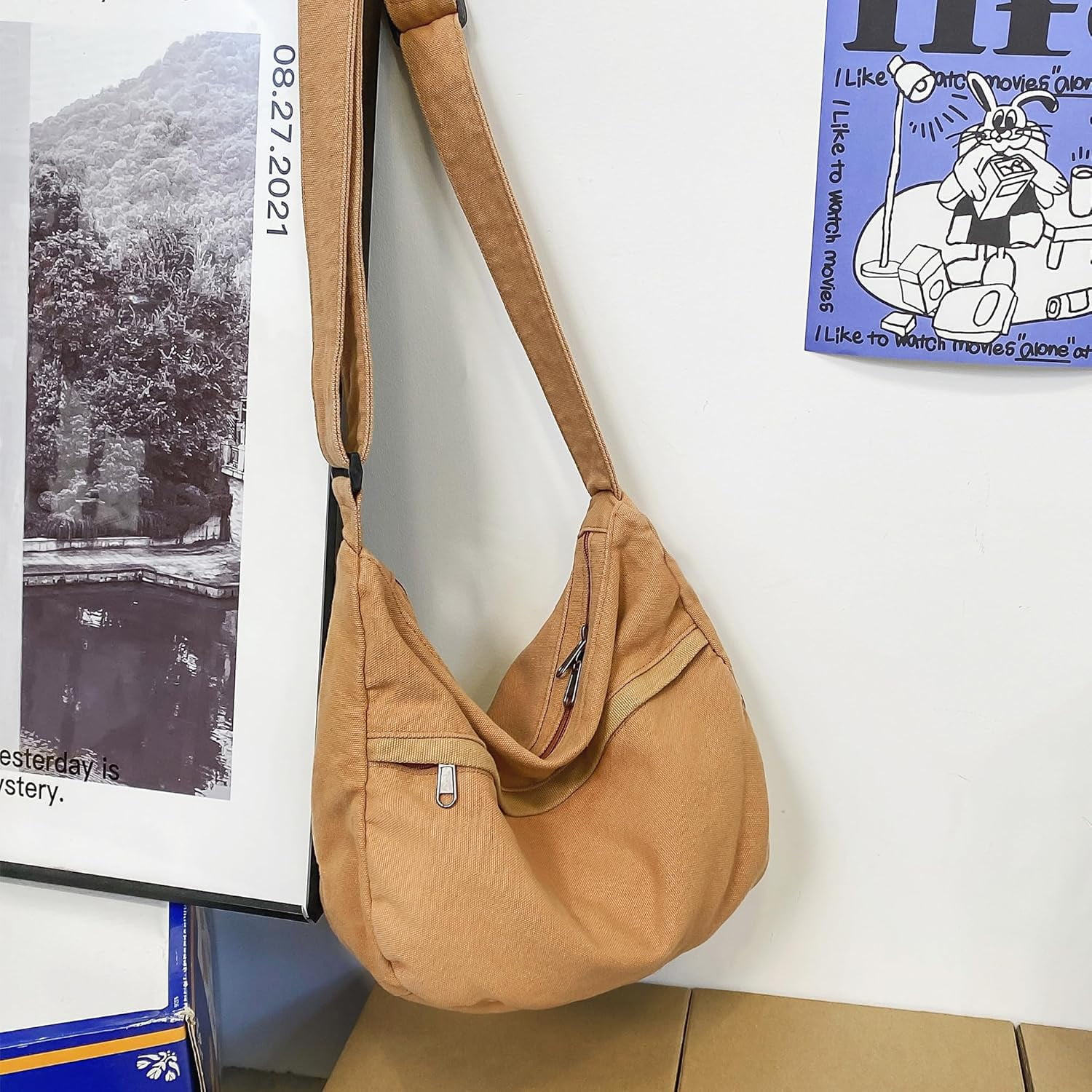 Canvas Messenger Bag Large Hobo Crossbody Bag with Zipper Casual Shoulder Tote Handbag for Women and Men