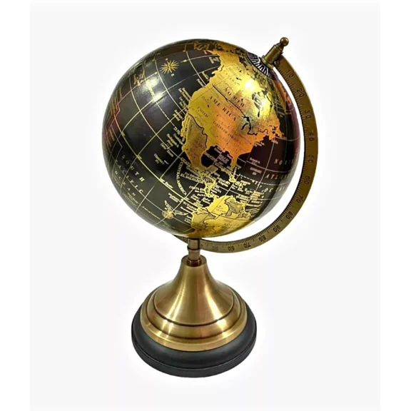 13" World Map Globe, Vintage Style, Handcrafted with Antique Finish