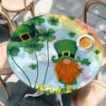 thumbnail image 4 of Round Table Cover 45-54 Inch St. Patrick's Day Waterproof Reusable Table Cloth Round Fitted Vinyl Tablecloth with Elastic Edged for Parties Outdoors, Lucky Gnomes Shamrock Leaves Flower Rainbow, 4 of 6