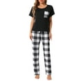 thumbnail image 2 of INSPIRE CHIC Women's Plaid Loungewear Pjs Soft Sleepwear Short Sleeve with Pants Pajama Sets, 2 of 5