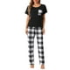 thumbnail image 2 of Pijamas de Loungewear de Cuadros para Mujeres INSPIRE CHIC, Ropa de Dormir Suave de Manga Corta con Pantalones, 2 of 5