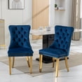 thumbnail image 2 of LegaHome Dining Chairs Set of 2, Modern Upholstered Velvet Dining Room Chairs with Nailhead Trim and Golden Stainless Steel Plating Solid Wood Legs, Tufted Button Padded Chairs Set for Kitchen, Blue, 2 of 10