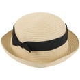 thumbnail image 1 of EeaseMX Moda mujer niñas Bowknot enrollable ala ancha cúpula paja verano sombrero para el sol Bowler playa (Beige), 1 of 7