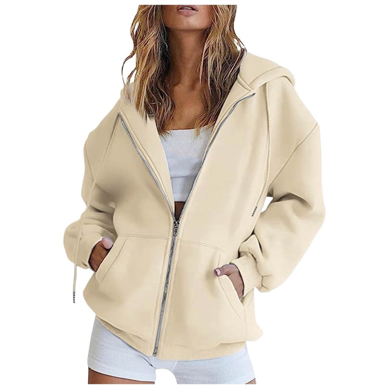 Hessimy Hoodies For Womens Knit Full-Zip Hoodie, Textured Cotton 