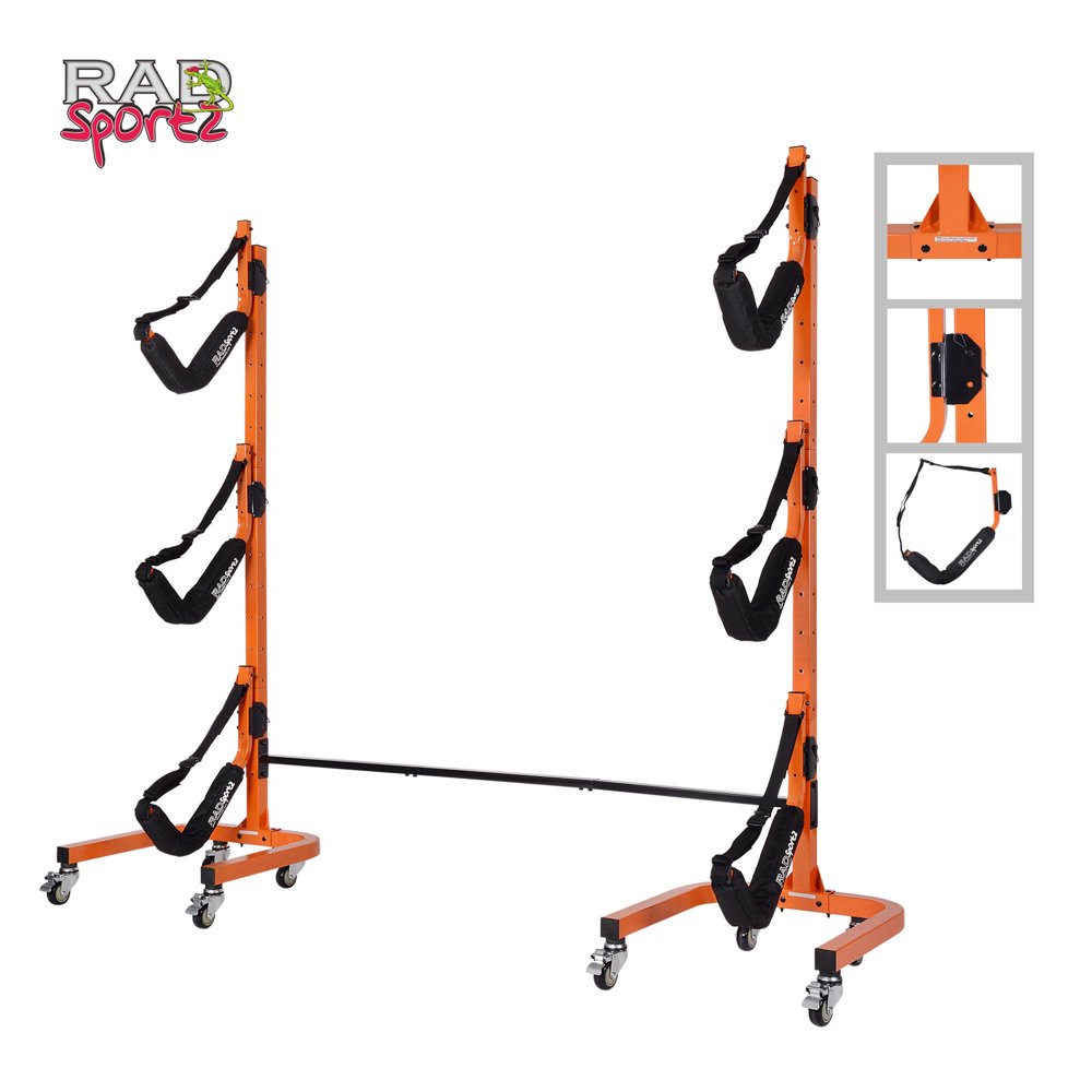 Rolling Kayak Rack Storage Self Standing Three Canoe Kayak Cradle