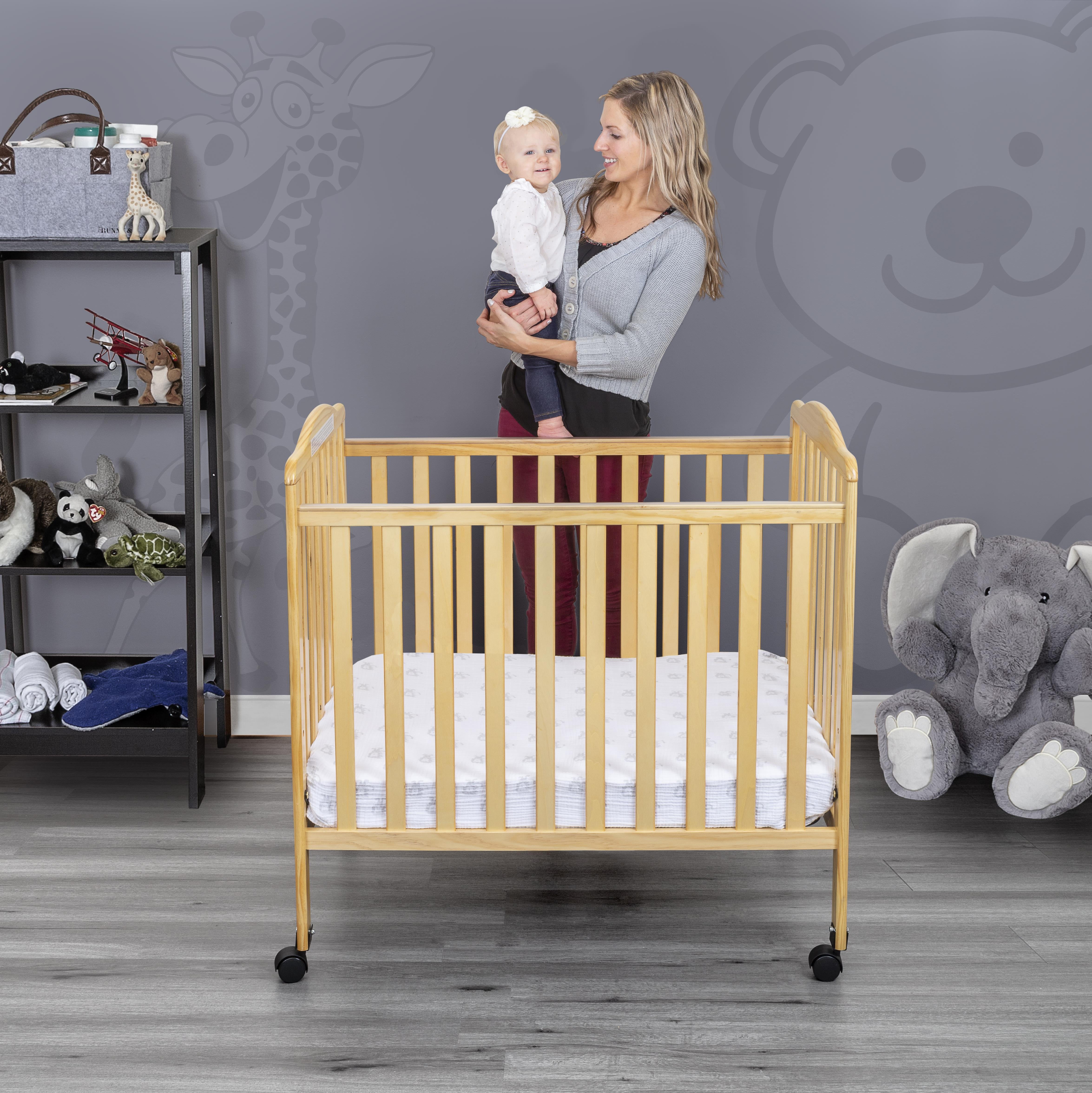 Fizzy Baby Mini Crib, Small Crib with 3-Position Mattress Board, Natural