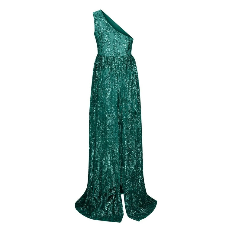Green Sequin One-Shoulder Party Dress with High Slit Green Sequin One-Shoulder Party Dress with High Slit