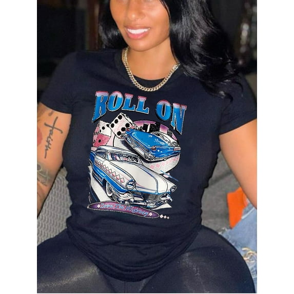 Lovelywholesale Racing Car Letter Print T-shirt