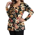 thumbnail image 3 of Plus Size V Neck Long Sleeve T-shirt for Women Floral Printed Casual Pleated Tops Spring Autumn Lightweight Women's Blouse,Female Plus Size Slim Fit Pullover Top,L-5XL, 3 of 5