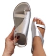 thumbnail image 4 of Hinvhai Women'S Leather Toe Ring Flat Slippers Comfort Round Open Toe Buckle Strap Beach Roman Sandals Fashion Casual Thong Sandals Silver 8.5(41), 4 of 9