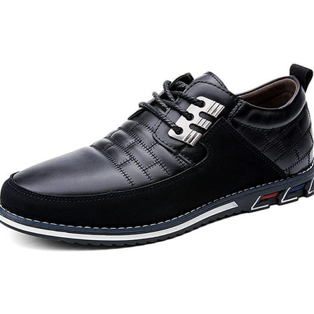 Shoes Men Leather Casual Loafers Dress Breathable Driving Moccasins Oxford Walking Shoe Arch Sneaker 14.5 Black