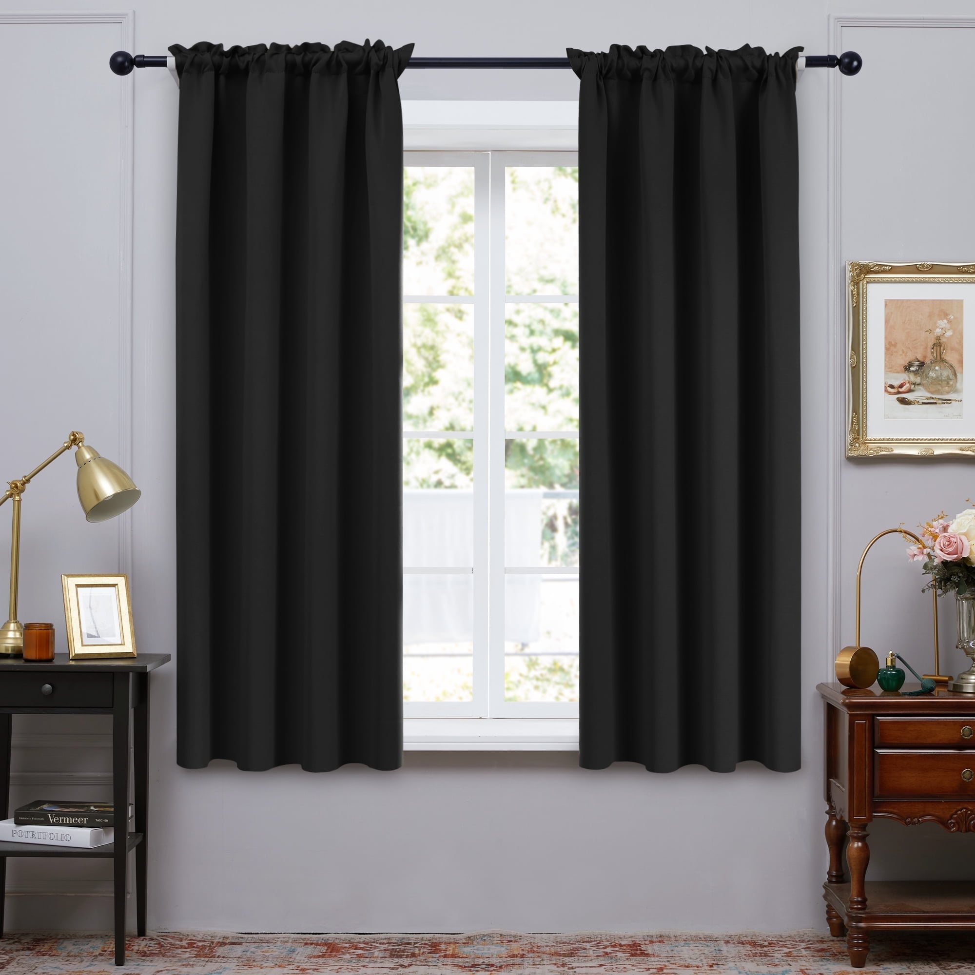 ZOPZO Blackout Curtains Thermal Insulated, Black, 42W x 63L Inch, Window Treatment Drapes for Living Room or Bedroom Decor, 2 Panels
