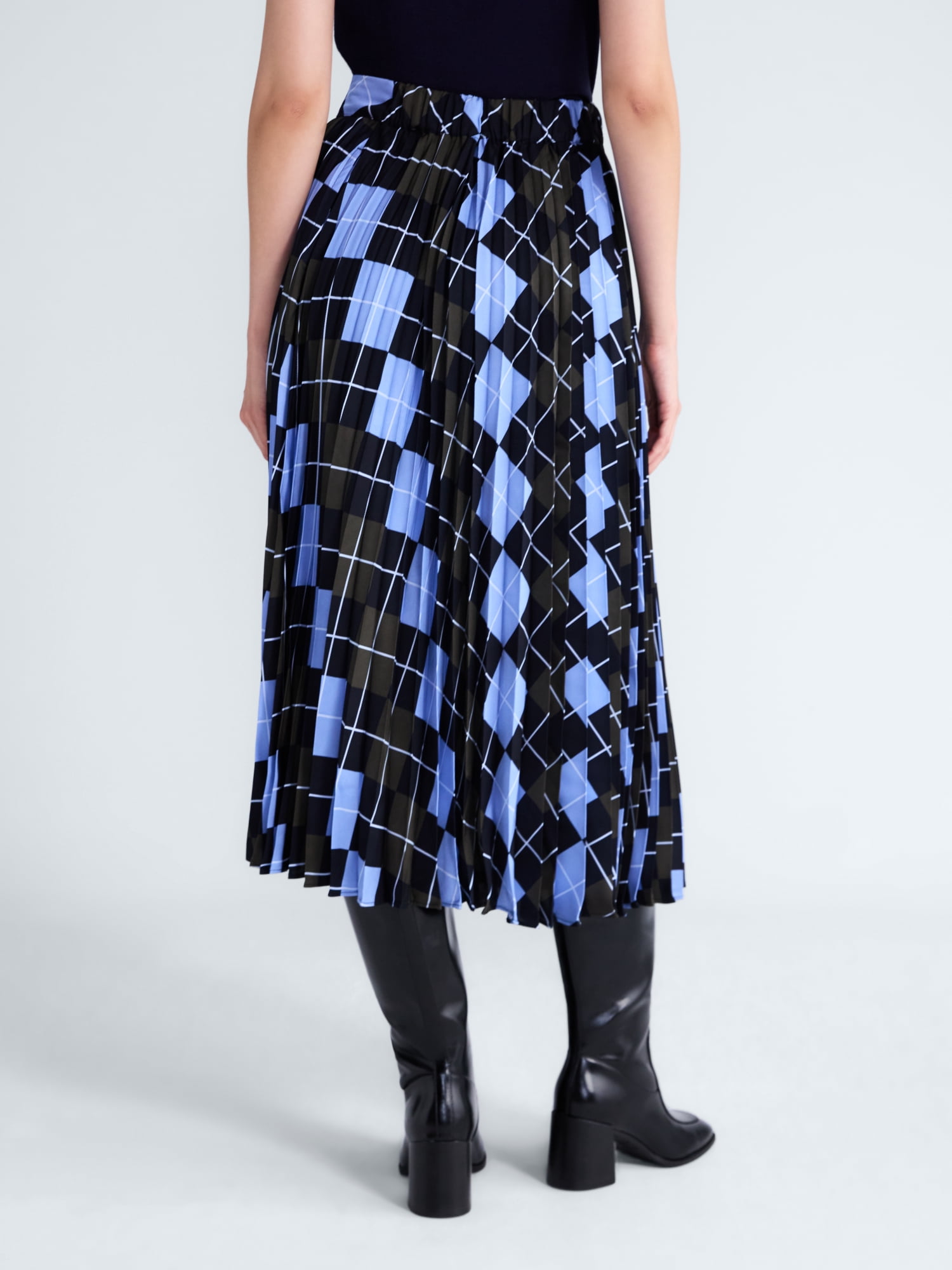 Free Assembly Women's and Women's Plus Sunburst Pleat Argyle Maxi Skirt, Sizes XS-4X